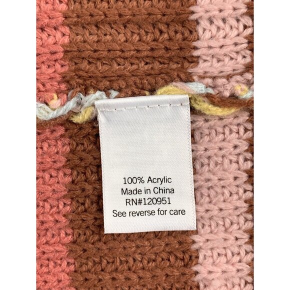 Striped Multicolor Ribbed Knit Sweater Brown Yellow Pink Blue Round Neck Medium - Picture 11 of 11